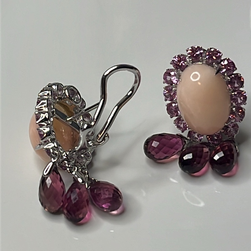 18KT PINK OPAL, PINK SAPPHIRE & PINK TOURMALINE EARRINGS - Picture 4 of 9